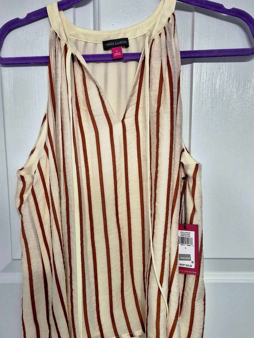 Vince Camuto Ivory Tank with Rust Stripe Detail